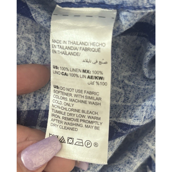 Chico's 100% Linen Shirt Size XL Blue Paisley Print Button Up 3/4 Sleeve - Picture 7 of 7